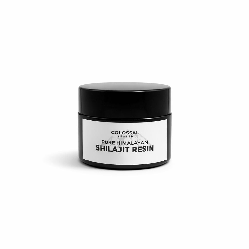 Colossal Health Pure Himalayan Shilajit Resin 30g jar on a white background